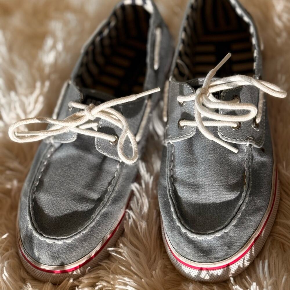 Sperry Bahama Denim Boat Shoes Women’s Size 5M Gray Canvas Lace-Up